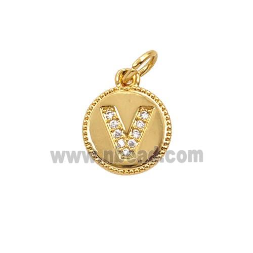 Copper Letter-V Pendant Pave Zirconia 18K Gold Plated