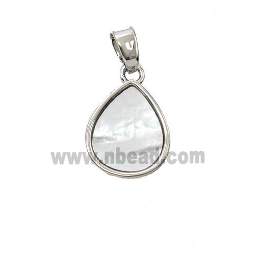 Copper Teardrop Pendant Pave Shell Platinum Plated