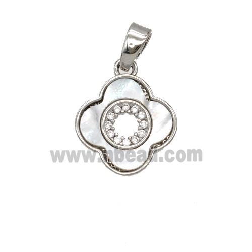 Copper Clover Pendant Pave Zirconia Shell Platinum Plated