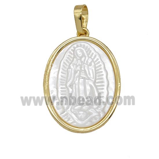 Copper Oval Pendant Pave Shell Jesus 18K Gold Plated