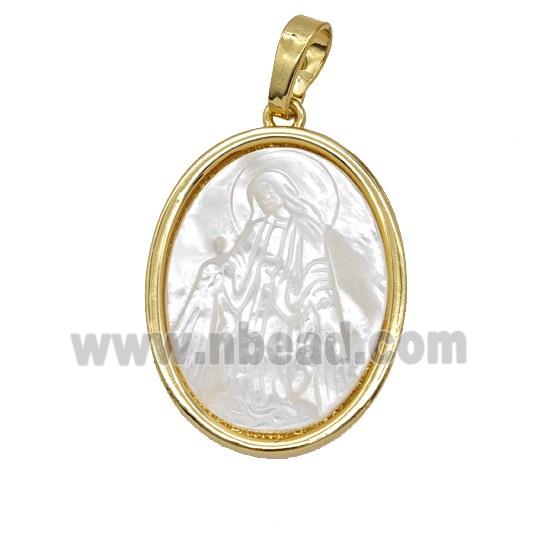 Copper Oval Pendant Pave Shell Saint Jude 18K Gold Plated