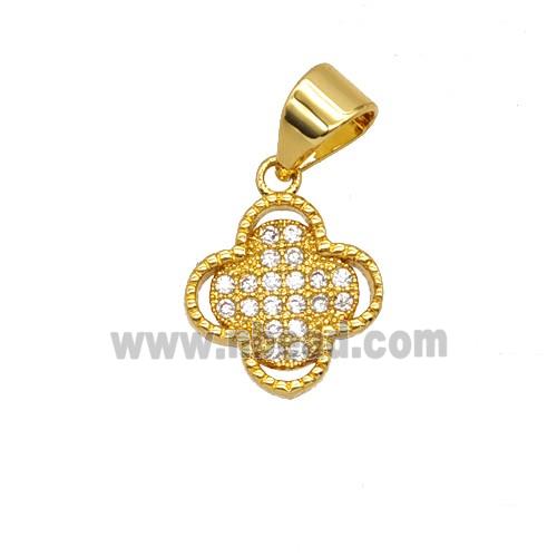 Copper Clover Pendant Micropave Zirconia 18K Gold Plated
