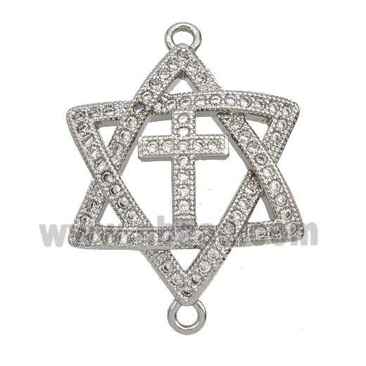 Copper David Star Connector Pave Zirconia Cross Platinum Plated
