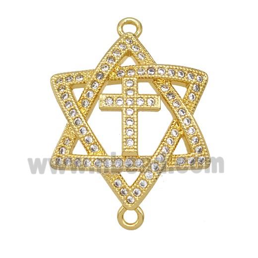 Copper David Star Connector Pave Zirconia Cross 18K Gold Plated