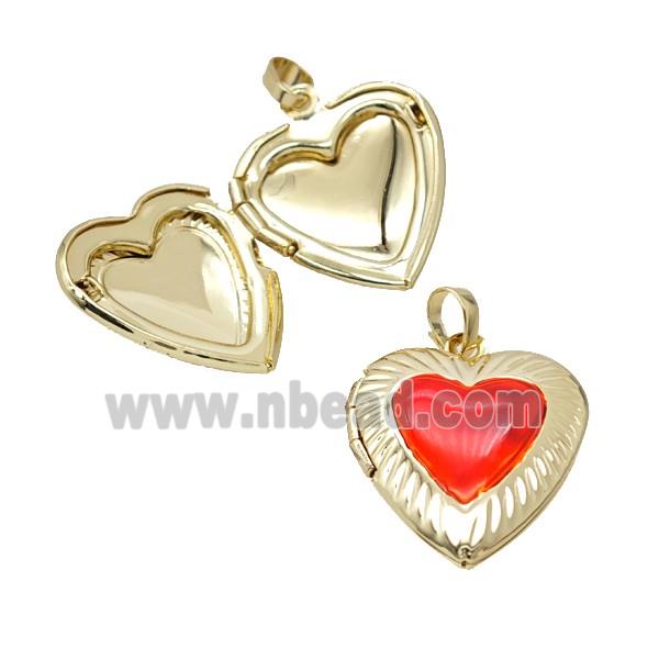Copper Heart Locket Pendant Red Enamel 18K Gold Plated