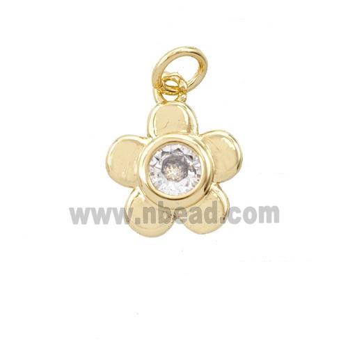 Copper Flower Pendant Pave Zirconia 18K Gold Plated