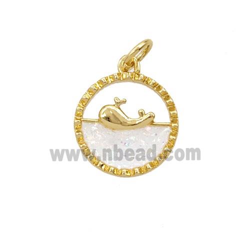 Copper Dolphin Pendant Pave White Fireopal 18K Gold Plated
