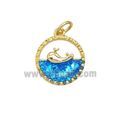 Copper Dolphin Pendant Pave Blue Fireopal 18K Gold Plated