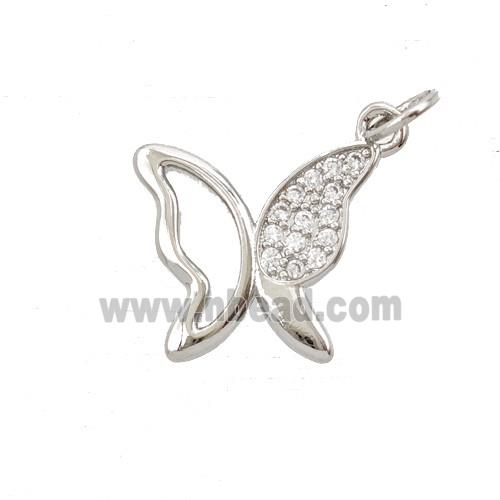 Copper Butterfly Pendant Pave Zirconia Platinum Plated