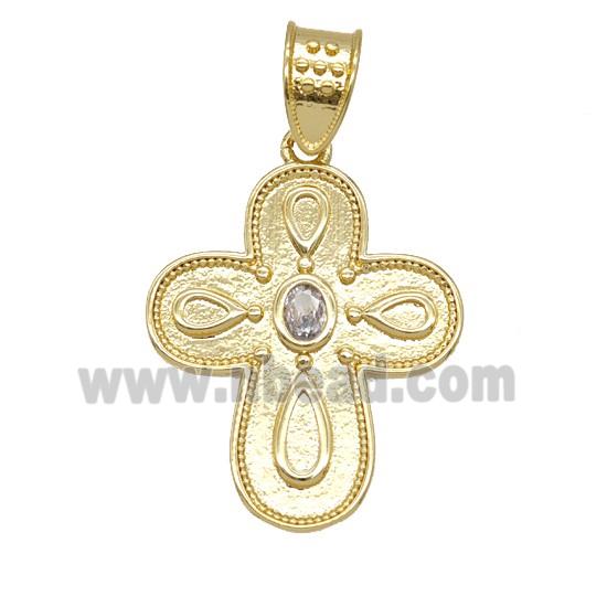 Copper Cross Pendant Pave Zirconia 18K Gold Plated
