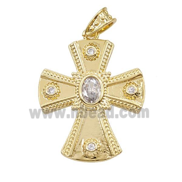 Copper Cross Pendant Pave Zirconia 18K Gold Plated