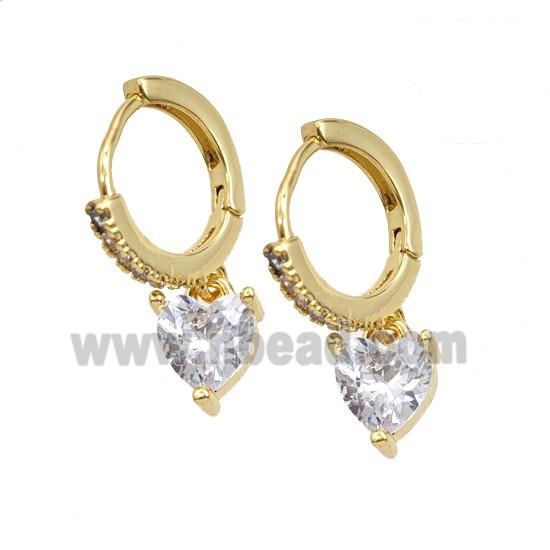 Copper Hoop Earrings Pave Heart Zirconia 18K Gold Plated
