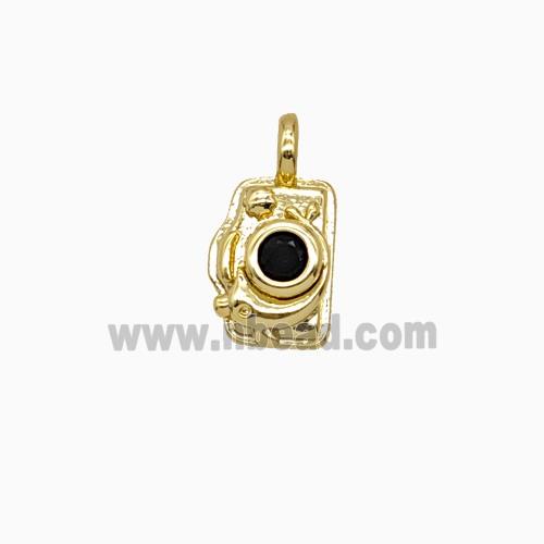 Copper Camera Pendant Pave Zirconia Gold Plated