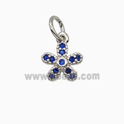 Copper Flower Pendant Pave Zirconia Platinum Plated