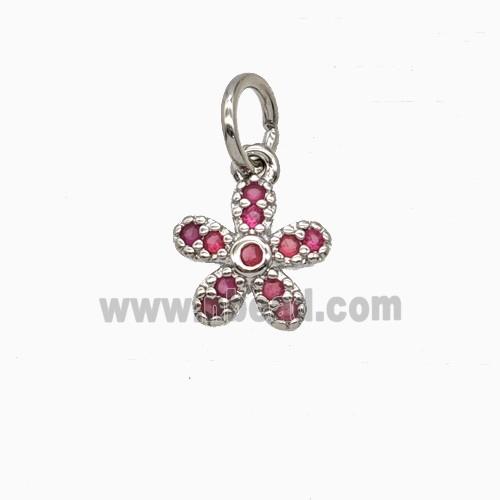 Copper Flower Pendant Pave Zirconia Platinum Plated