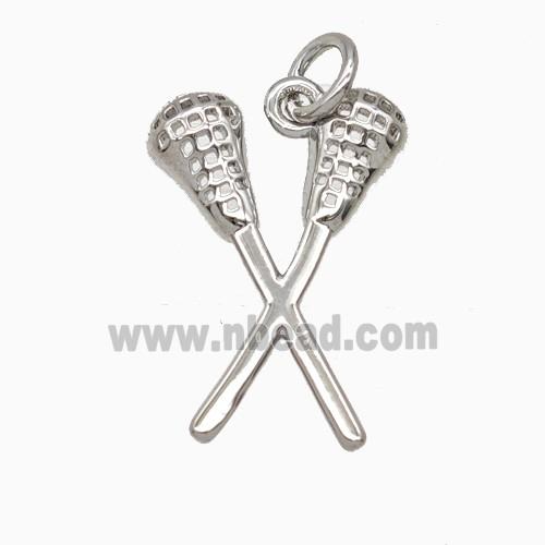 Copper Lacrosse Stick Pendant Sports Platinum Plated