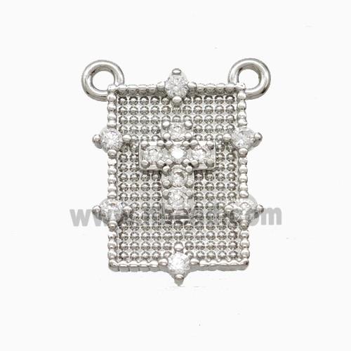 Copper Cross Pendant Pave Zirconia Rectangle 2loops Platinum Plated