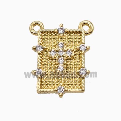 Copper Cross Pendant Pave Zirconia Rectangle 2loops Gold Plated