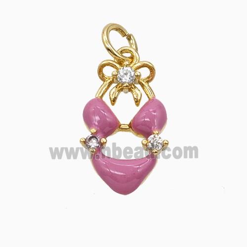 Bikini Charms Copper Pendant Pave Zirconia Pink Enamel Gold Plated