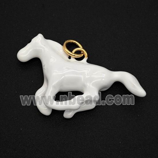 Copper Horse Pendant White Painted Gold Plated