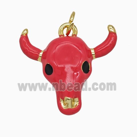 Copper Bull-Head Pendant Red Enamel Gold Plated