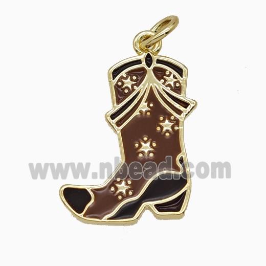 Copper Cowboy Boots Pendant Red Enamel Gold Plated