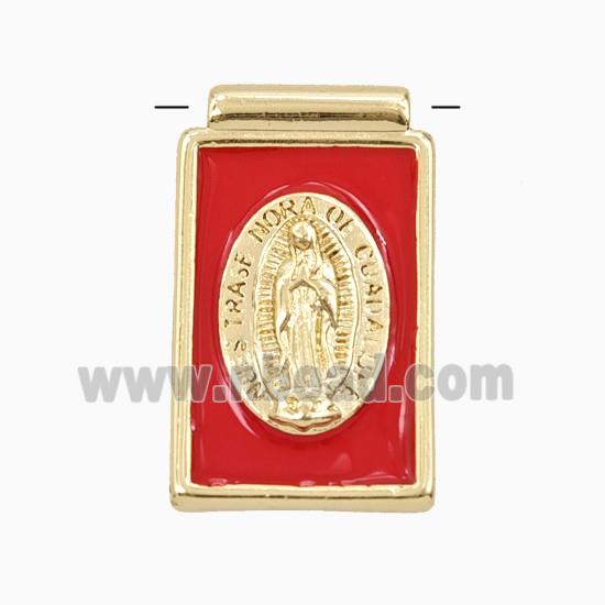 Copper Jesus Pendant Red Enamel Gold Plated