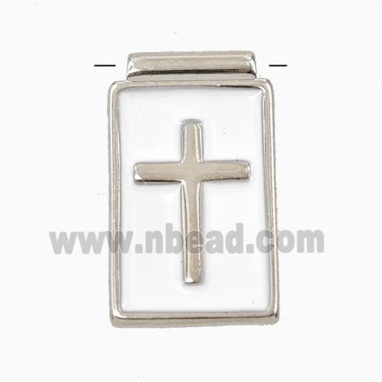 Copper Cross Pendant White Enamel Platinum Plated