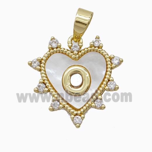 Copper Letter-O Heart Pendant Pave Zirconia Shell Gold Plated