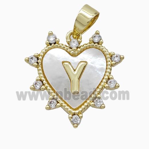 Copper Letter-Y Heart Pendant Pave Zirconia Shell Gold Plated