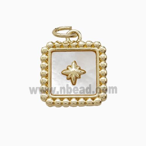Copper Star Square Pendant Pave Shell Gold Plated