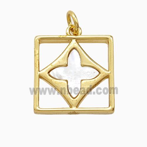 Copper Clover Square Pendant Pave Shell Gold Plated