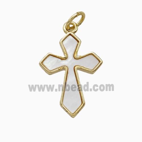 Copper Cross Pendant Pave Shell Gold Plated