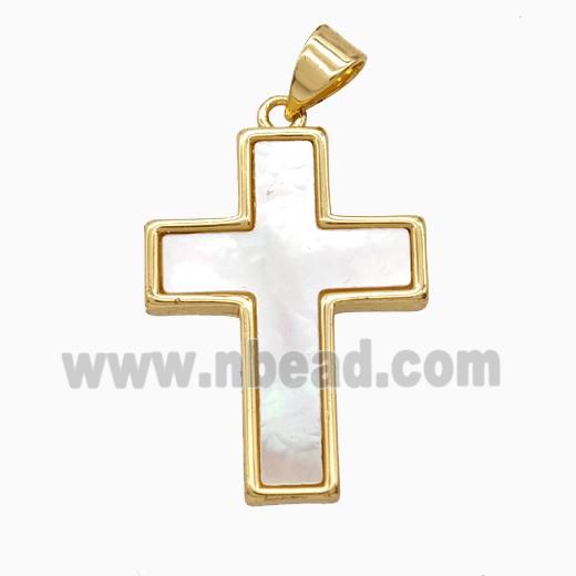 Copper Cross Pendant Pave Shell Gold Plated