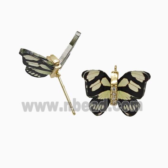 Copper earring studs Pave Zircon, Butterfly, Gold Plated