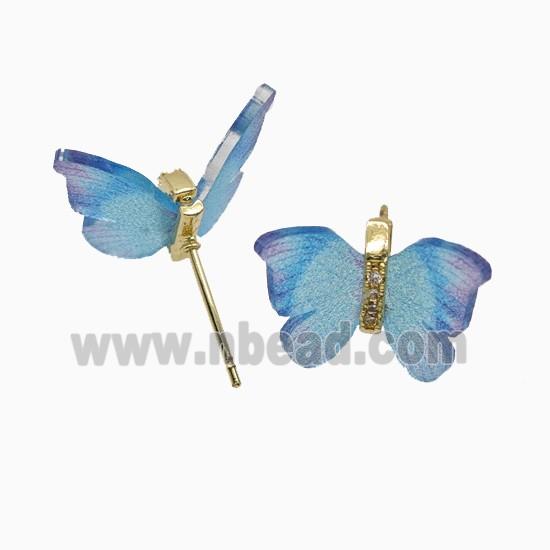 Copper earring studs Pave Zircon, Butterfly, Gold Plated