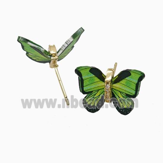 Copper earring studs Pave Zircon, Butterfly, Gold Plated