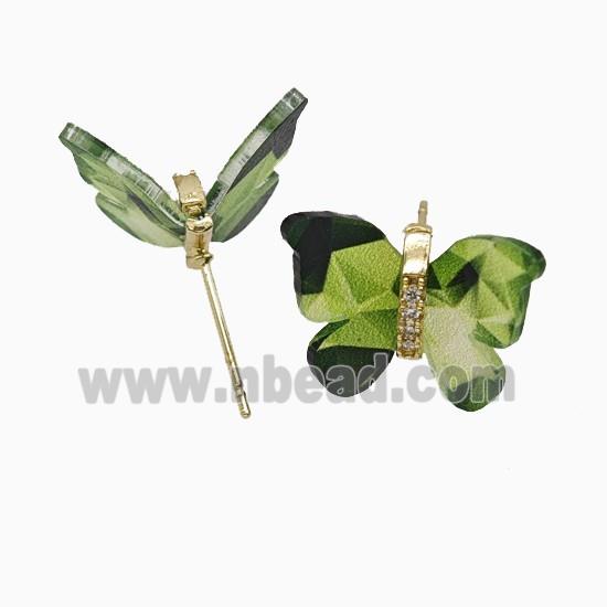 Copper earring studs Pave Zircon, Butterfly, Gold Plated
