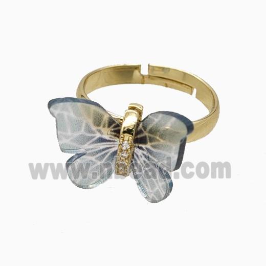Copper earring studs Pave Zircon, Butterfly, Gold Plated