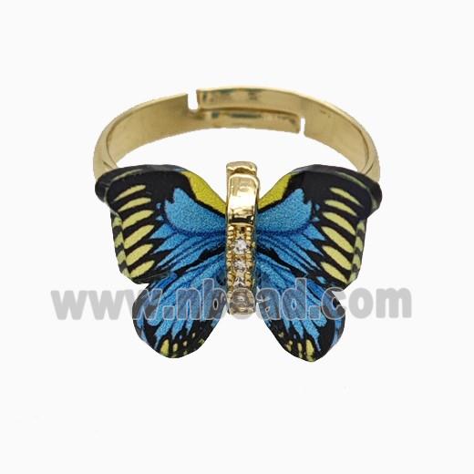 Copper earring studs Pave Zircon, Butterfly, Gold Plated