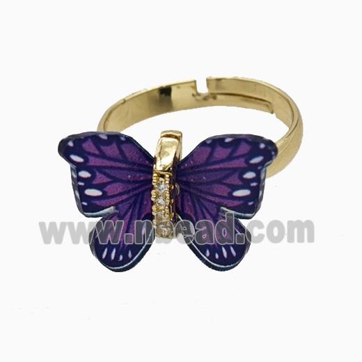 Copper Ring Pave Zircon, Butterfly, Gold Plated