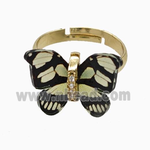 Copper Ring Pave Zircon, Butterfly, Gold Plated