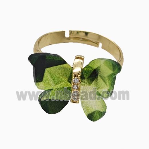 Copper Ring Pave Zircon, Butterfly, Gold Plated