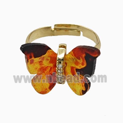 Copper Ring Pave Zircon, Butterfly, Gold Plated
