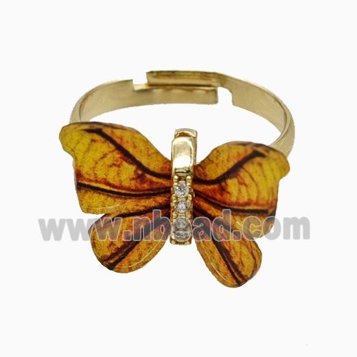 Copper Ring Pave Zircon, Butterfly, Gold Plated