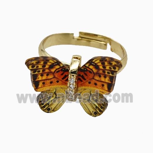 Copper Ring Pave Zircon, Butterfly, Gold Plated