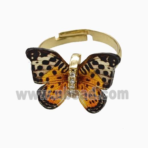 Copper Ring Pave Zircon, Butterfly, Gold Plated