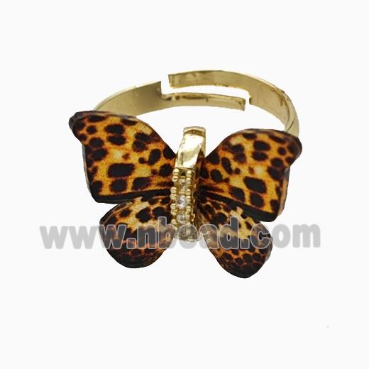 Copper Ring Pave Zircon, Butterfly, Gold Plated