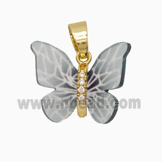 Copper pendant Pave Zircon, Butterfly, Gold Plated