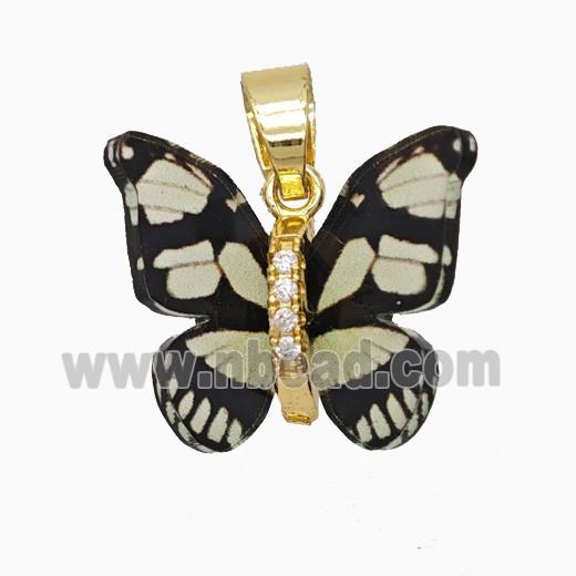 Copper pendant Pave Zircon, Butterfly, Gold Plated